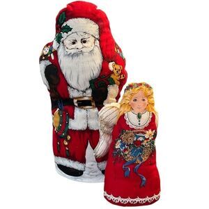 Vintage Fabric Stuffed Santa Claus & Angel Door Stop Plush Decoration Standing S